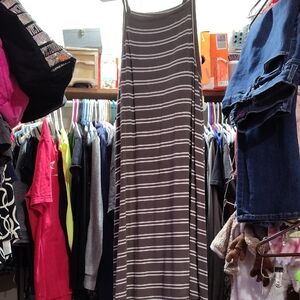 Gray and White Striped Maxi Dress